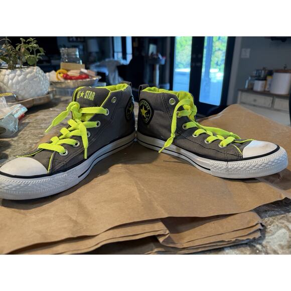 Mens‎ Converse All Stars sz 7 grey neon green 3/4 Top  Chucks sneakers skater - Picture 13 of 13